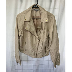Jennifer Lopez Cream Faux Leather Biker Jacket